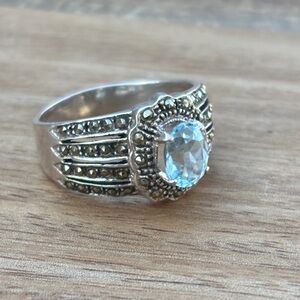 925 ring with blue topaz & marcasite ring